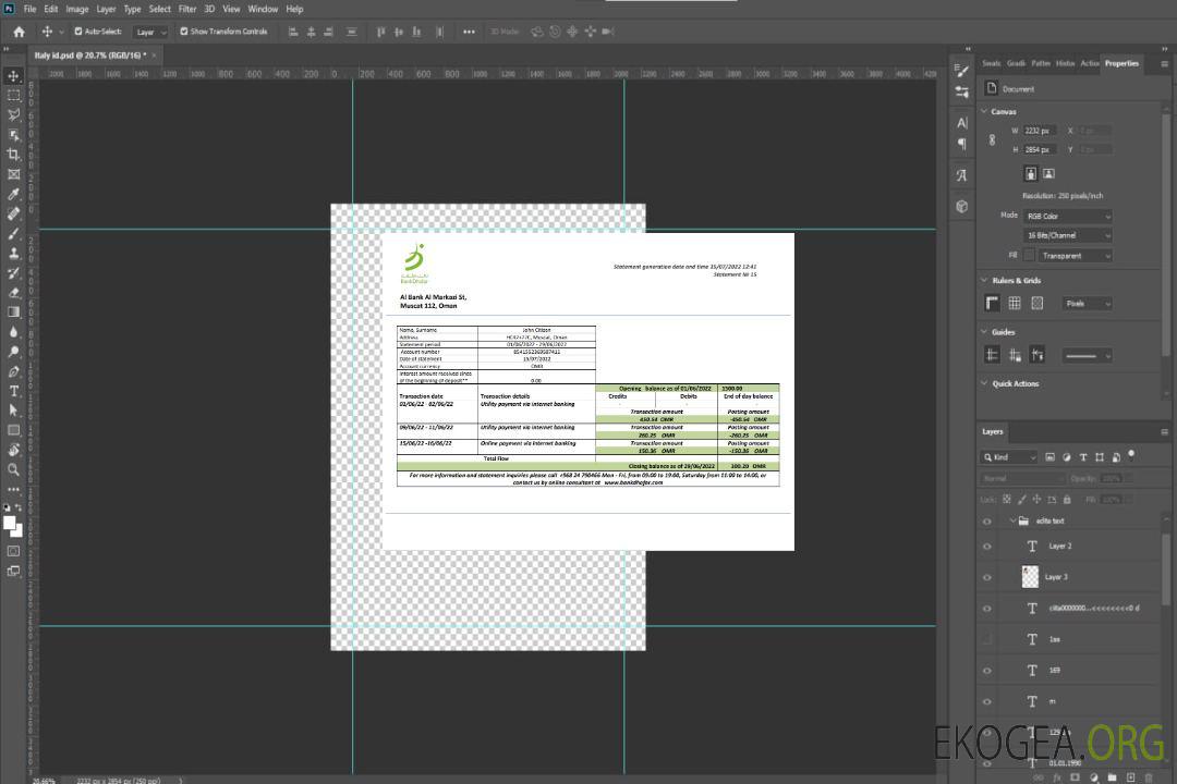 Relevé bancaire d'Oman Bank Dhofar template Relevé bancaire d'Oman Bank Dhofar template
